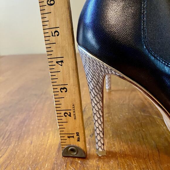 Coach Black Leather Booties Size 7.5 Peep-Toe Snakeskin Stiletto Heel - Picture 5 of 8